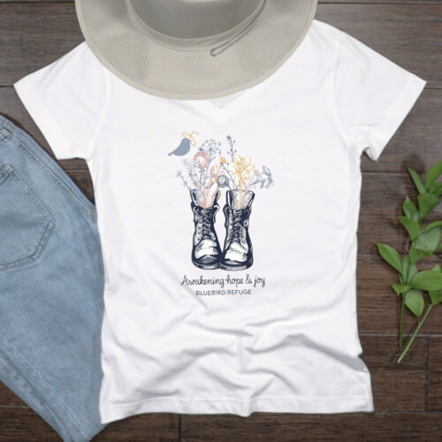 9 Days of Refuge boots white vneck tshirt