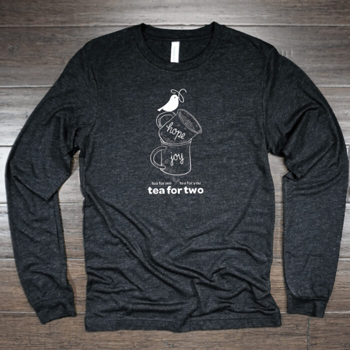 Bluebird Refuge Tea for Two charcoal black long sleeve tshirt